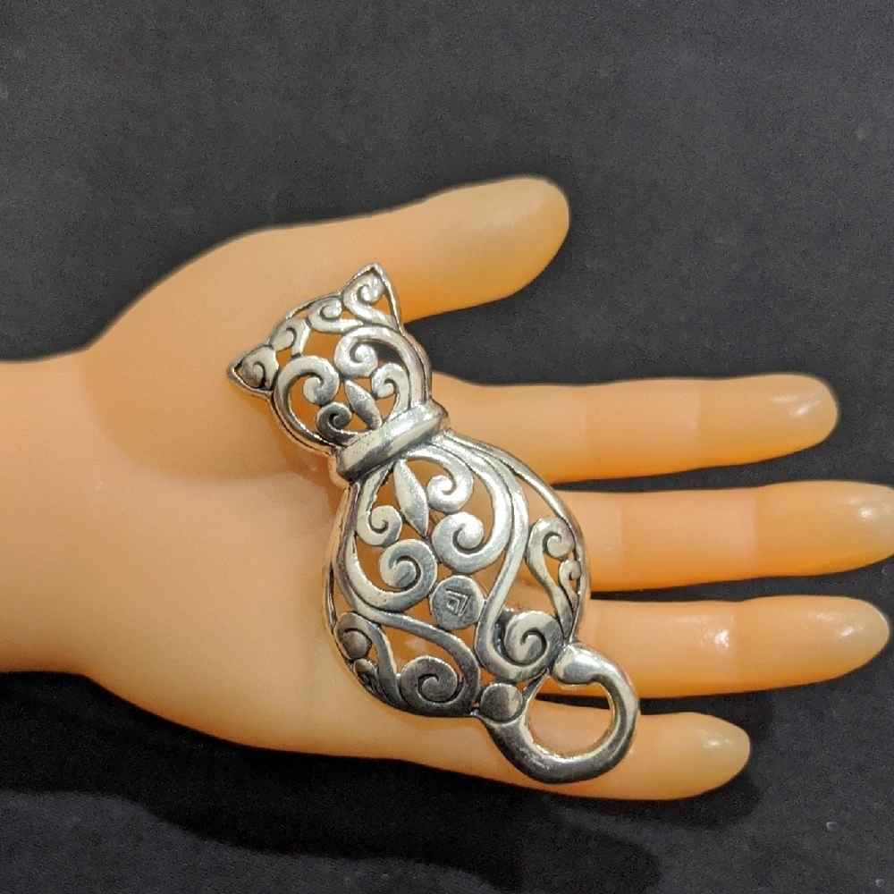 Sterling 925 Silver Cat Keychain Marked And Stamped
